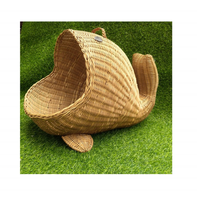 Fish-shaped Wicker pet bed basket; Rattan cat/dog nest; rattan pet house cage woven Wicker pet bed