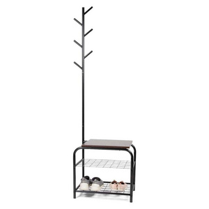 NBHY High Quality Metal Frame Freestanding Tall Tree Coat Rack Clothing Storage Stand with Shoe Rack Bench