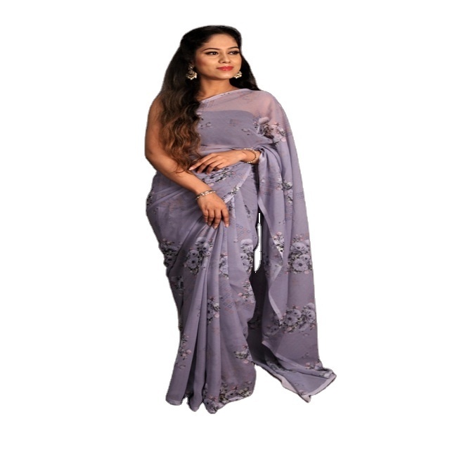 Ladies Trendy Beautiful Georgette Chiffon Printed DIgital Saree with blouse