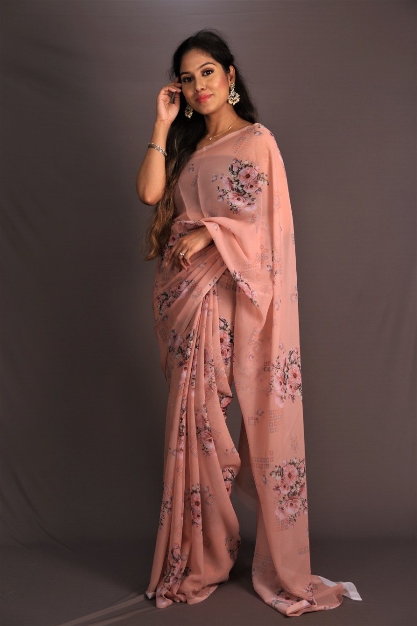 Ladies Trendy Beautiful Georgette Chiffon Printed DIgital Saree