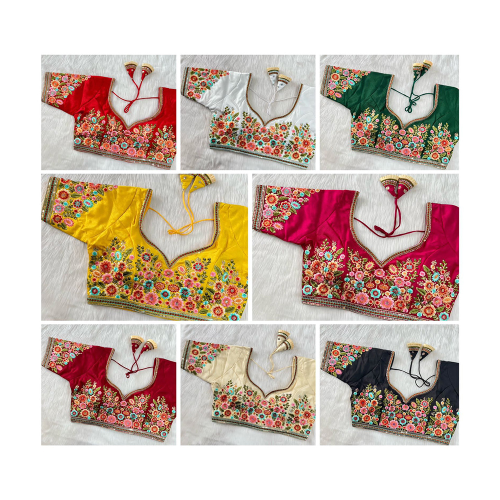 Navratri Special 11 Needle Thread and Rainbow Sequence Multi Work Blouse With Back Open Hooks and Doori With Fancy Latkans