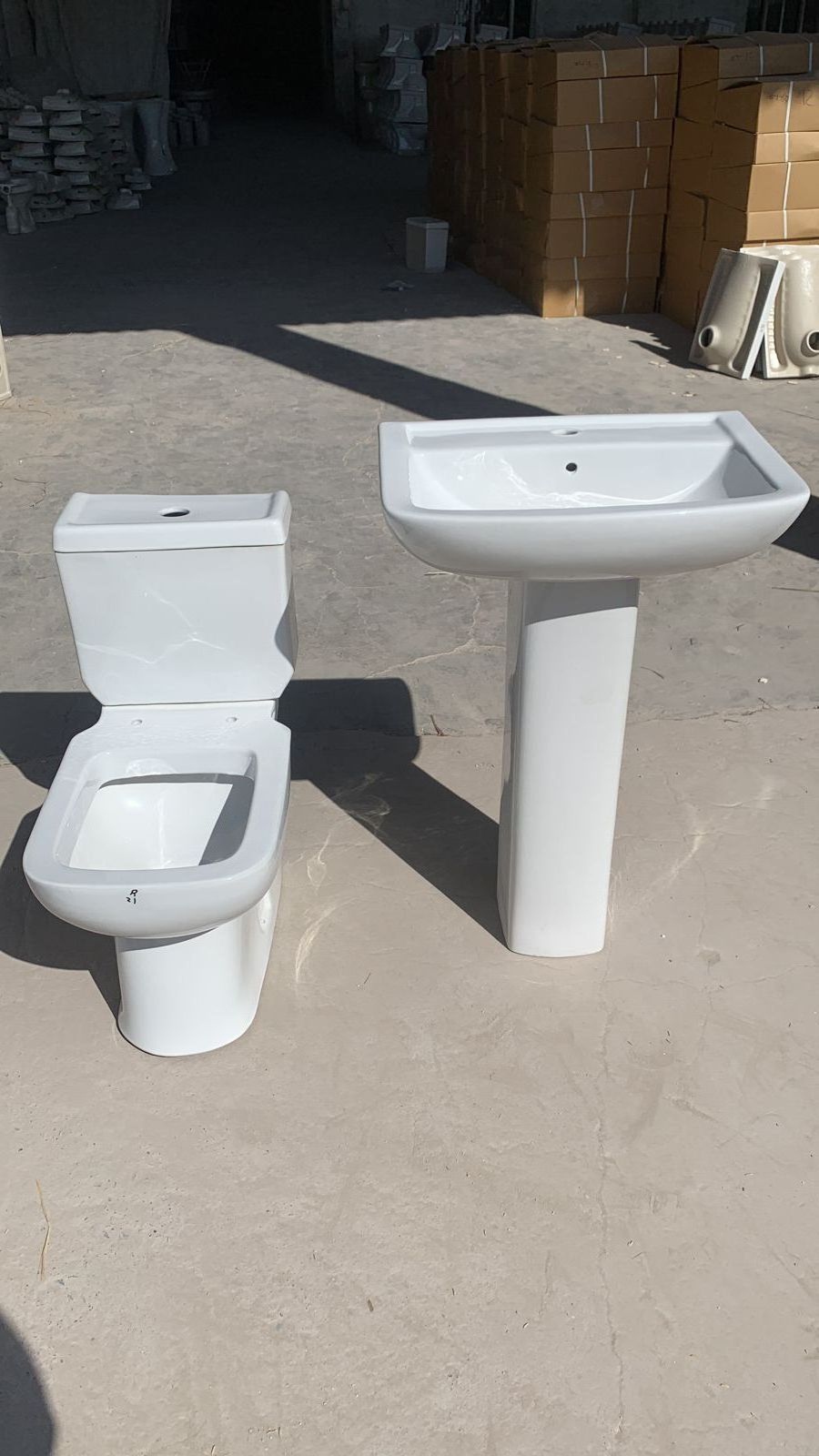 Made in India Square shaped Floor Mounted two piece toilet & wash basin complete set for Bathroom Ceramic material