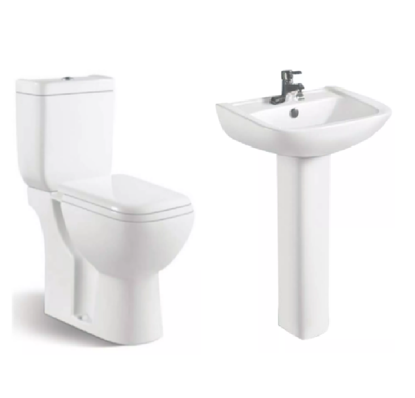 SQUARE SHAPED AQUA TWO PIECE WC TOILET & BASIN SET CERAMIC SANITARY WARE MADE IN INDIA