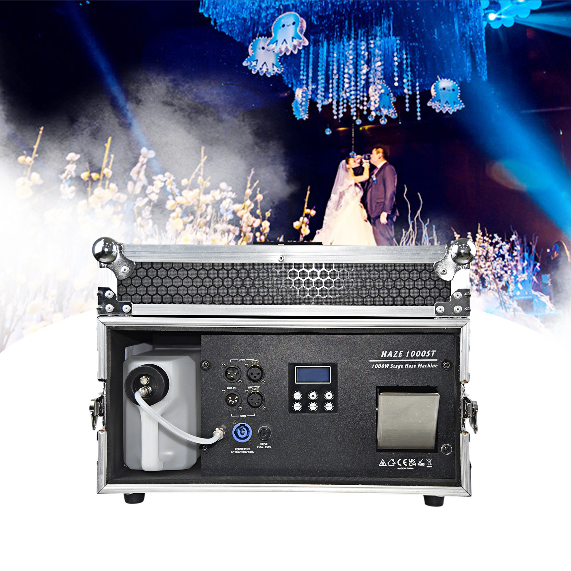 SITERUI Stage Effect Haze Machine Water Based DMX 1000W  Hazer Smoke Machine Smog Dry Ice Fog Machine With Flight case