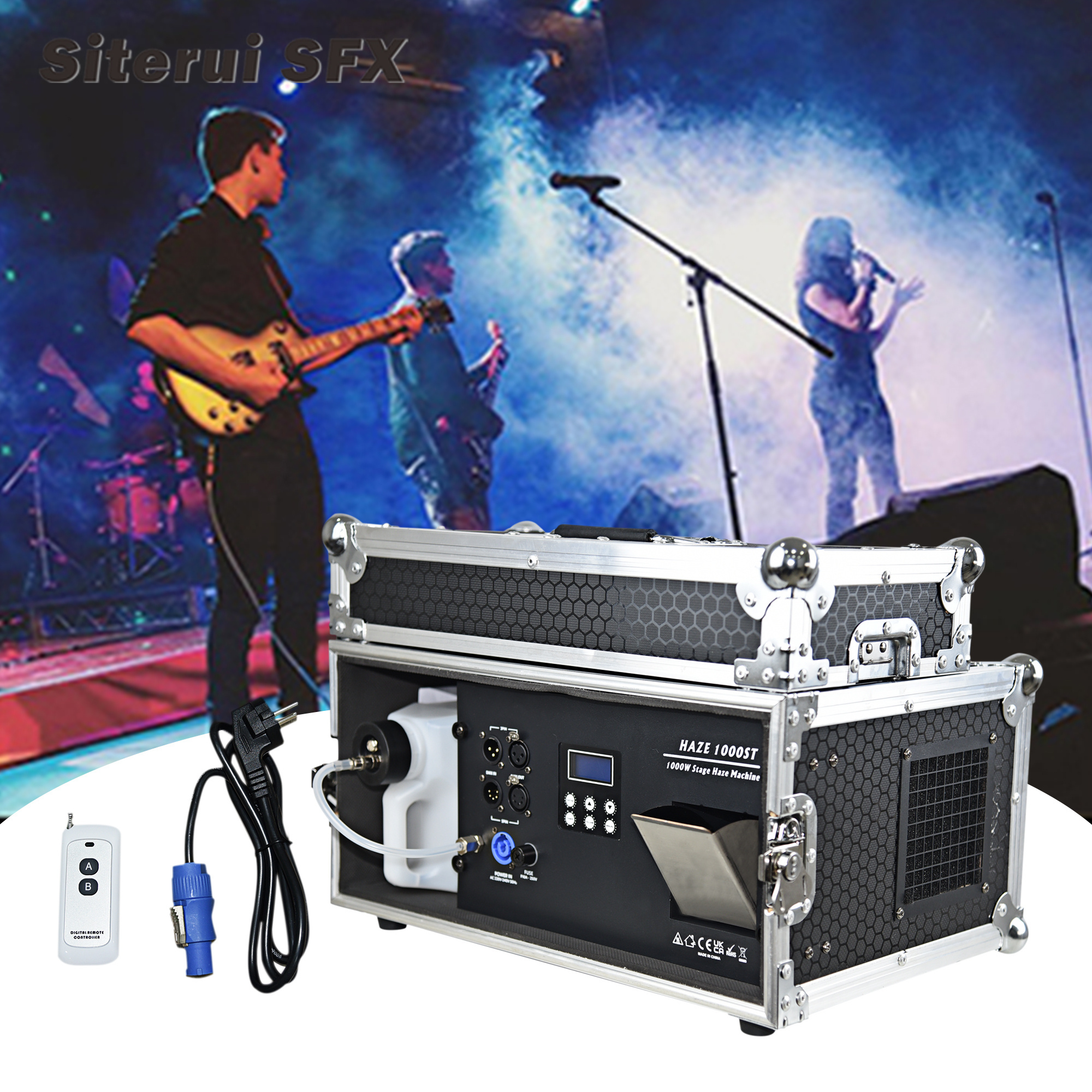 SITERUI Stage Effect Haze Machine Water Based DMX 1000W  Hazer Smoke Machine Smog Dry Ice Fog Machine With Flight case