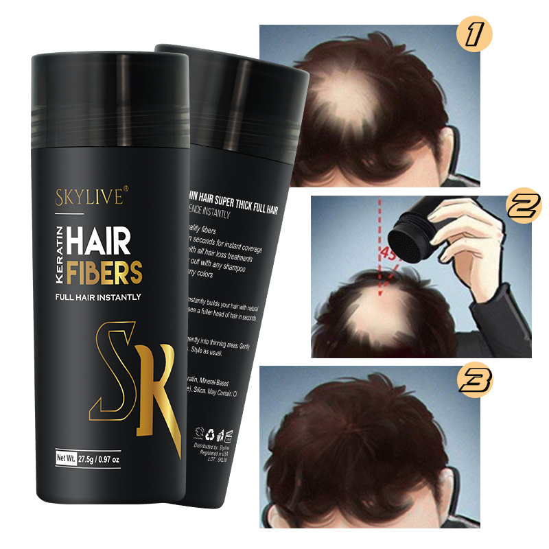 Hot Sale 24 hours hold fibra capilar topic hair building fibers hairline powder keratin black hair thickening fiber applicator