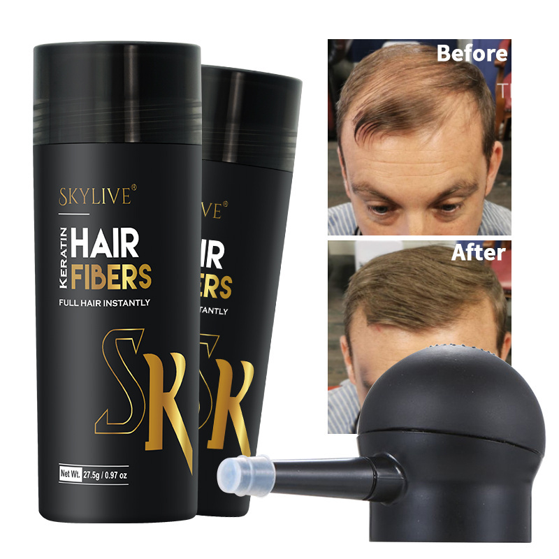 Hot Sale 24 hours hold fibra capilar topic hair building fibers hairline powder keratin black hair thickening fiber applicator