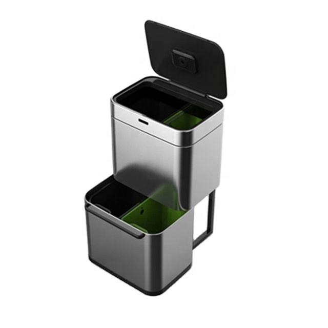 50L/80L  Automatic save energy Wholesale square  Kitchen waste bin bulk trash cans stainless steel sensor dustbin