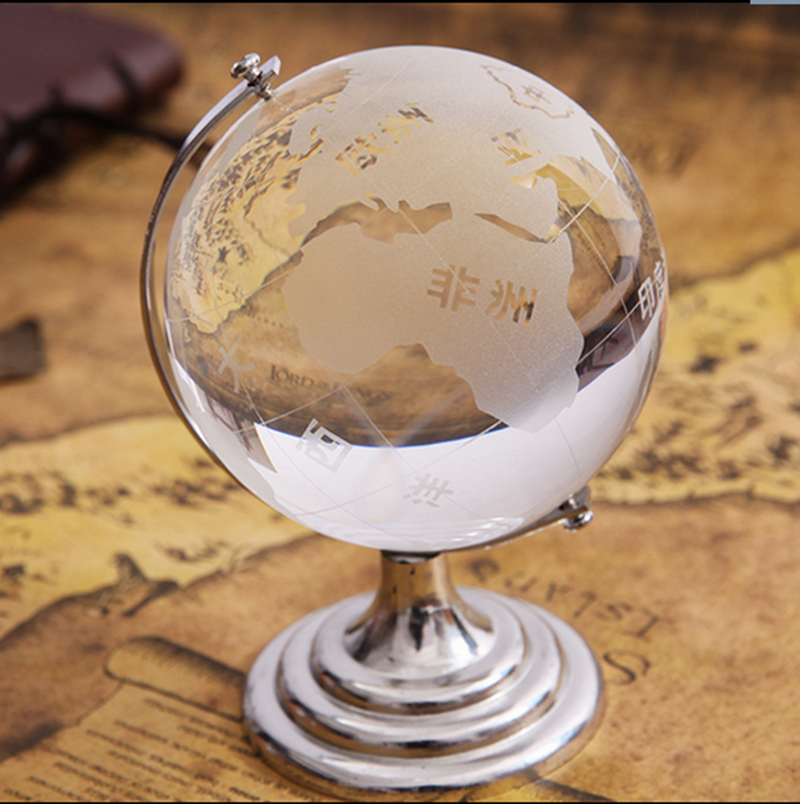 Custom Decorative Rotating Clear Crystal Glass World Globe For Desktop Wedding Favors Gifts