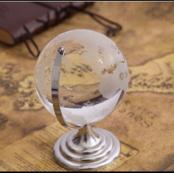 Custom Decorative Rotating Clear Crystal Glass World Globe For Desktop Wedding Favors Gifts