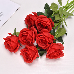 Long Stem Silk Realistic Blossom Roses Artificial Red Roses Flowers for Home Wedding Decoration Party