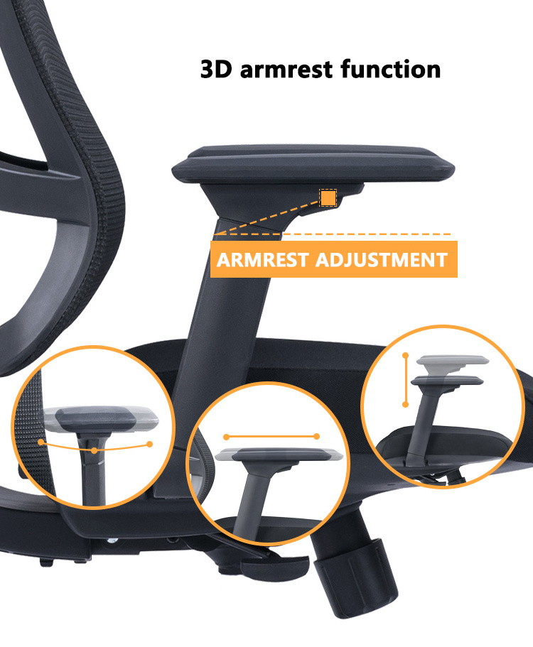 Adjustable Revolving Swivel Lift Executive Office Chair Ergonomic Mesh Fabric Lumbar Support Office Chair With Headrest