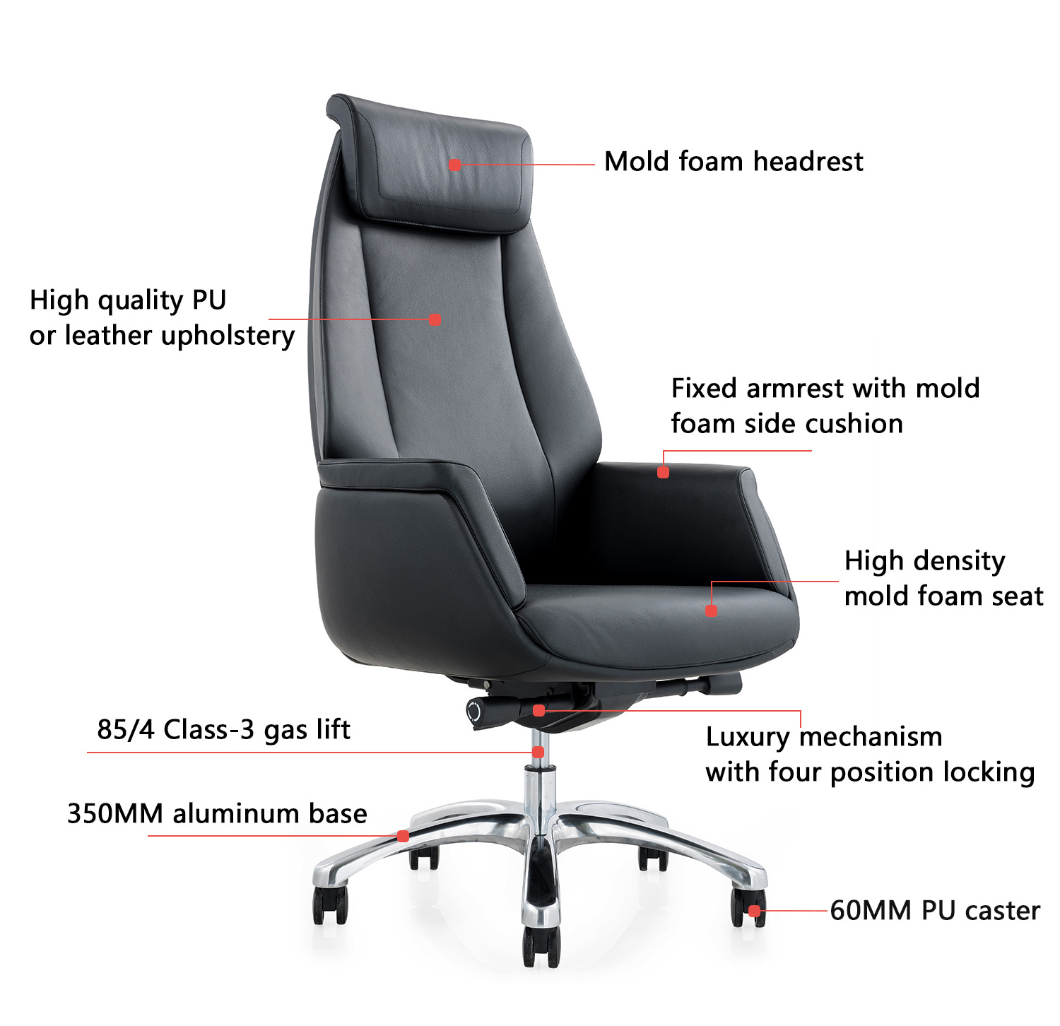 Luxury Modern European CEO Business Executive Director Leather Multifunctional Office Chair With PU Leather