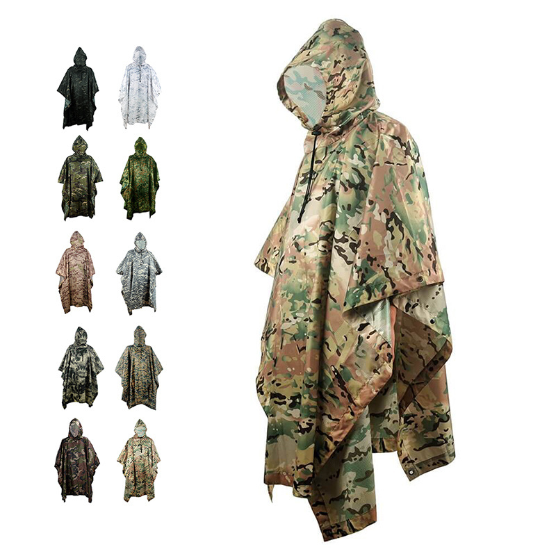 SIVI Outdoor Hiking Men Cape Waterproof Polyester Rain Wear Camouflage Raincoat Multi-functional Adult Tactical Poncho