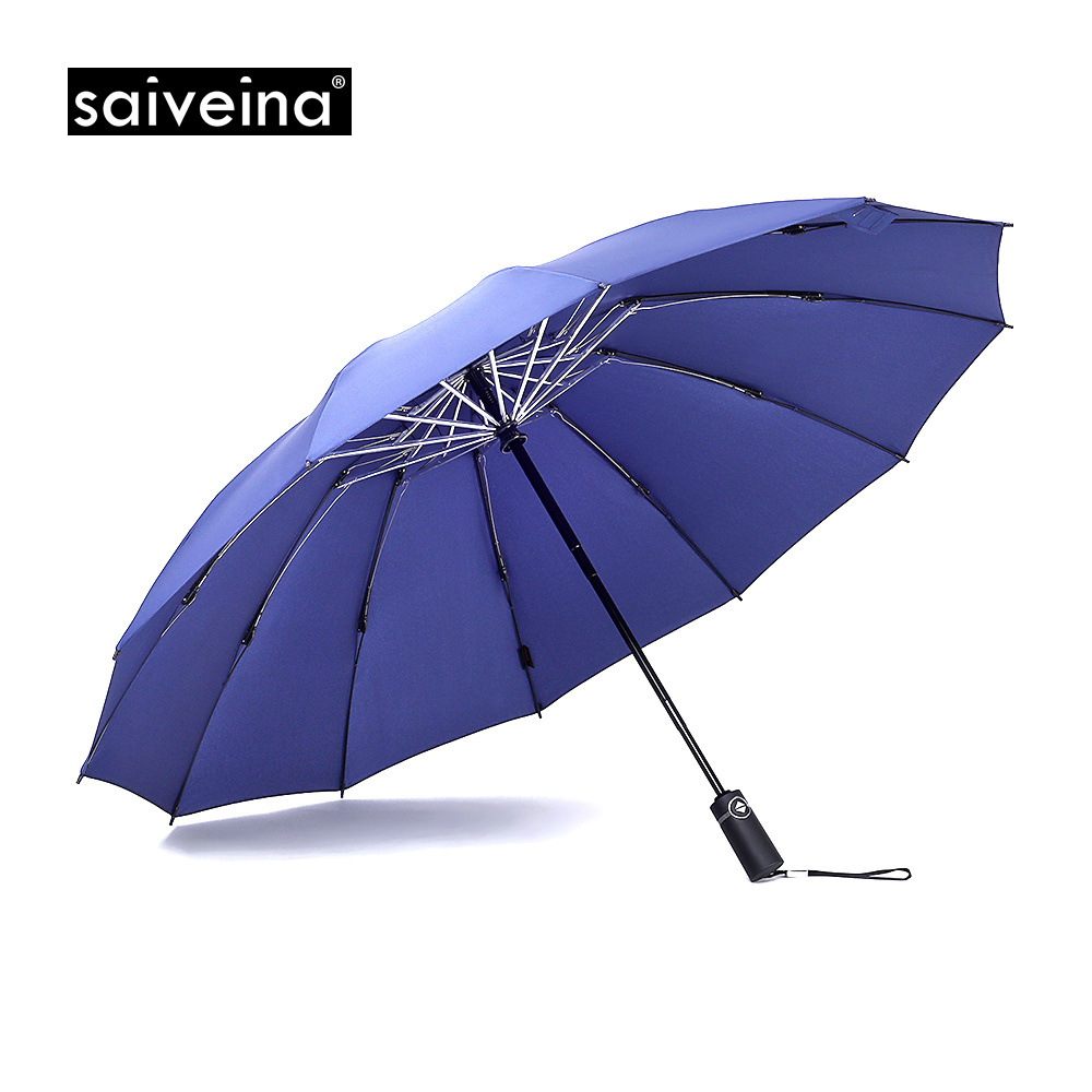 Gray, Black and Blue Reverse 3Folding Umbrella with12 Rib 23 Inch Waterproof and Anti-Storm Weather