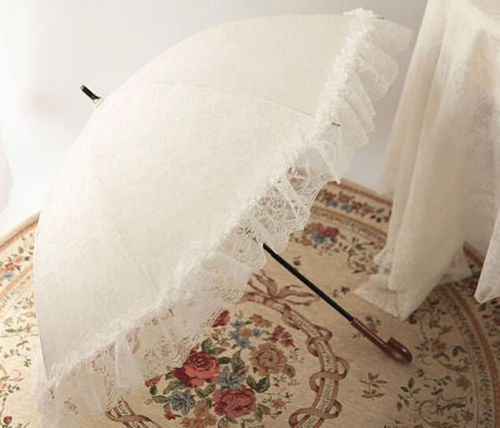 Chinese Cute Umbrella White Cotton Lace Parasol For Wedding