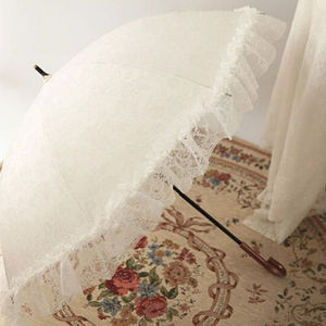 Chinese Cute Umbrella White Cotton Lace Parasol For Wedding