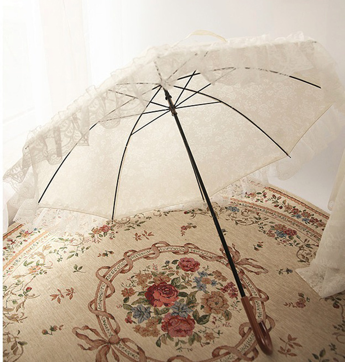 Chinese Cute Umbrella White Cotton Lace Parasol For Wedding