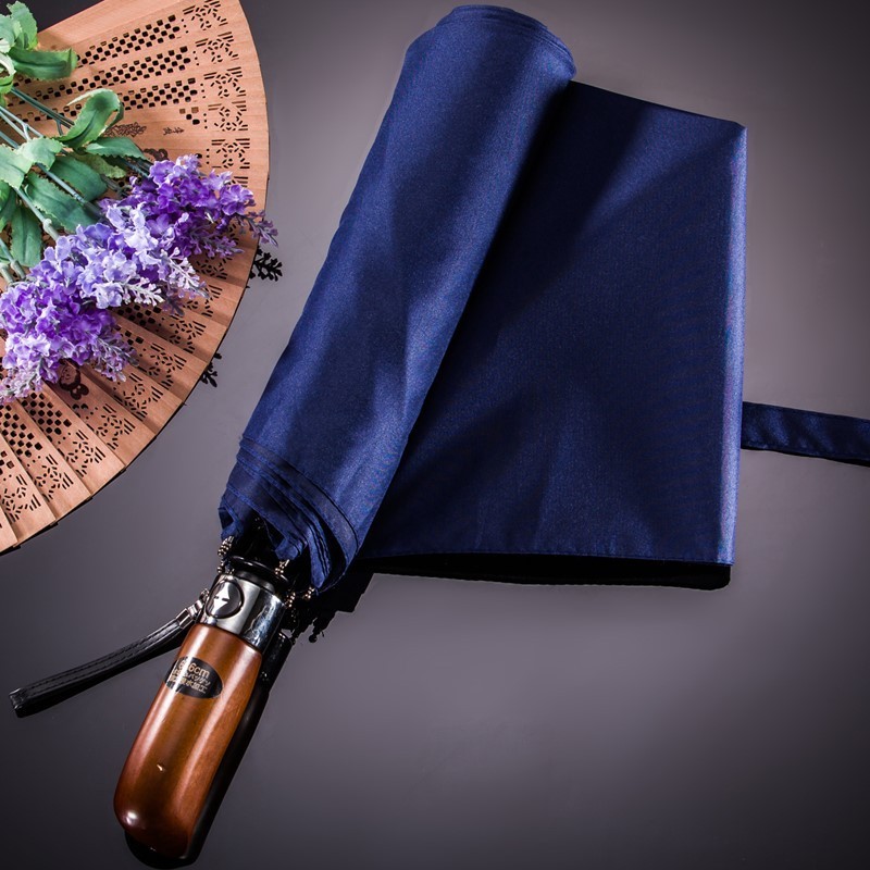 27inches 8K wooden handle pongee fabric automatic rain folded umbrella