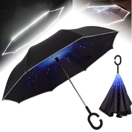 Fashion Unique Inverted Drip Free Vehicle Reflective Strip Safety Car Umbrella Anti-uv Sun And Rain Umbrellas