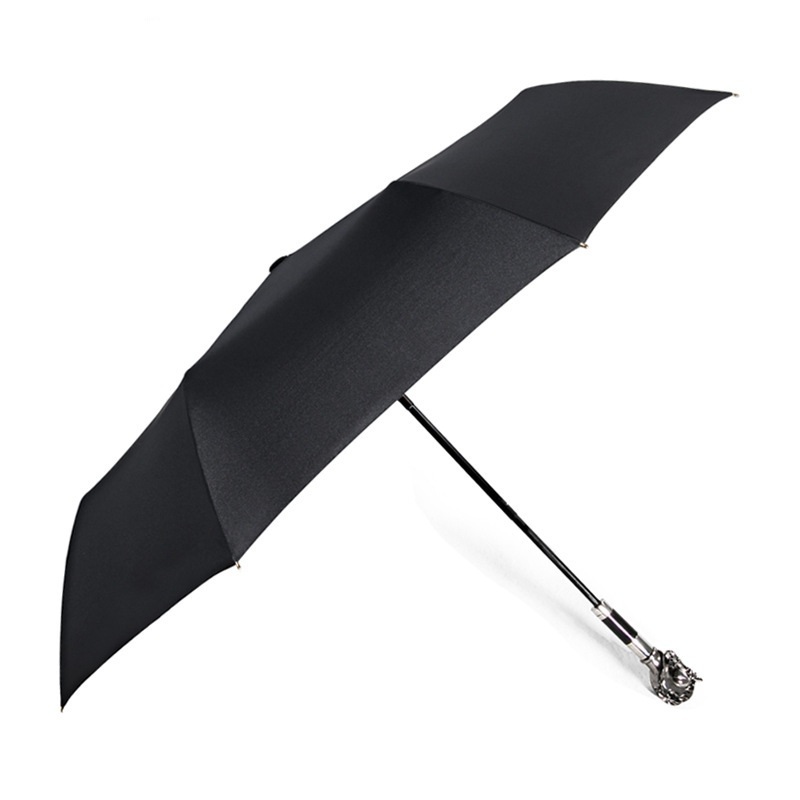 Silver Horse Handle Black Luxury Walking Stick Fold Umbrella