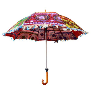 China wholesale Indian Handmade Bohemia Cotton Fashion Multi Colored Umbrella Embroidery Parasol