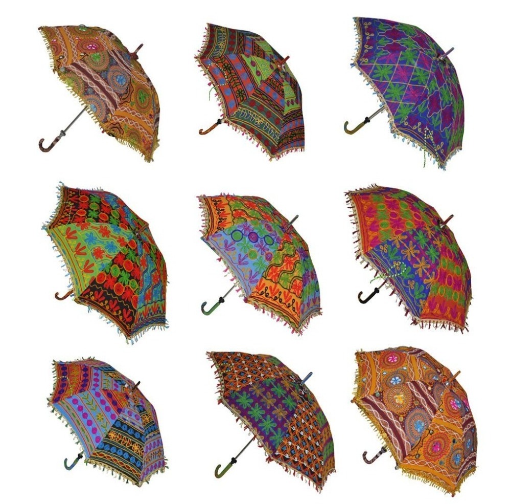 China wholesale Indian Handmade Bohemia Cotton Fashion Multi Colored Umbrella Embroidery Parasol