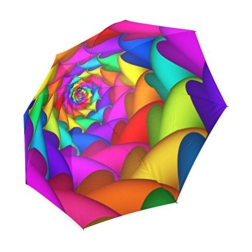 Custom Rain Anti UV Foldable Psychedelic Rainbow Shopping Spiral Umbrella