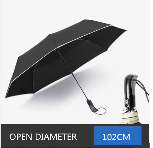 Saivina high quality luxury 3 folding umbrella with leather cover auto open and close