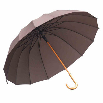 27 inch 16 ribs wholesale brown umbrella with wooden shaft and handle