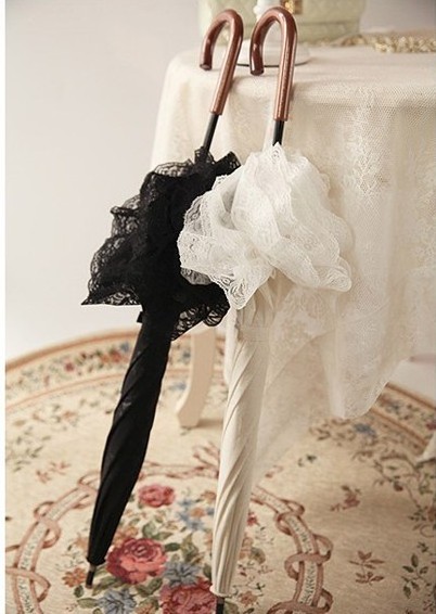 Chinese Cute Umbrella White Cotton Lace Parasol For Wedding