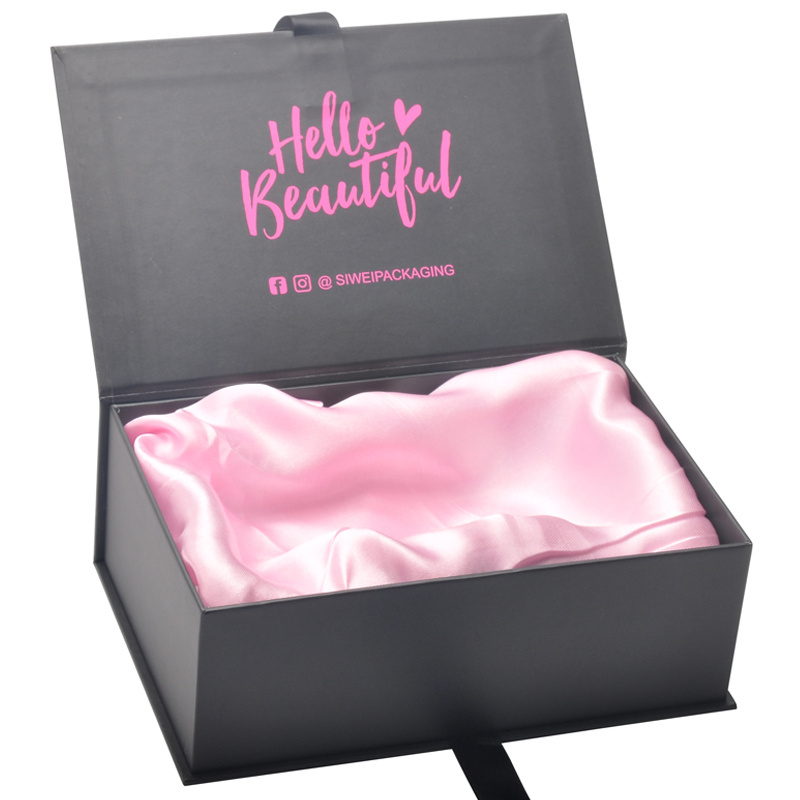 2020 new design and hot sale box for hair extension gift cardboard book shaped box packaging with satin silk insert