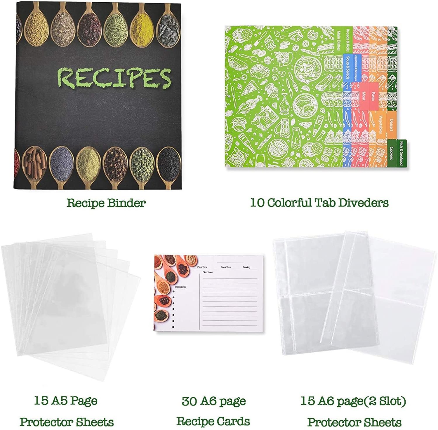 Spot wholesale or customization Seasoning Design Recipe Book Binder with 3 Ring, Large Protector, 4x6 Cards