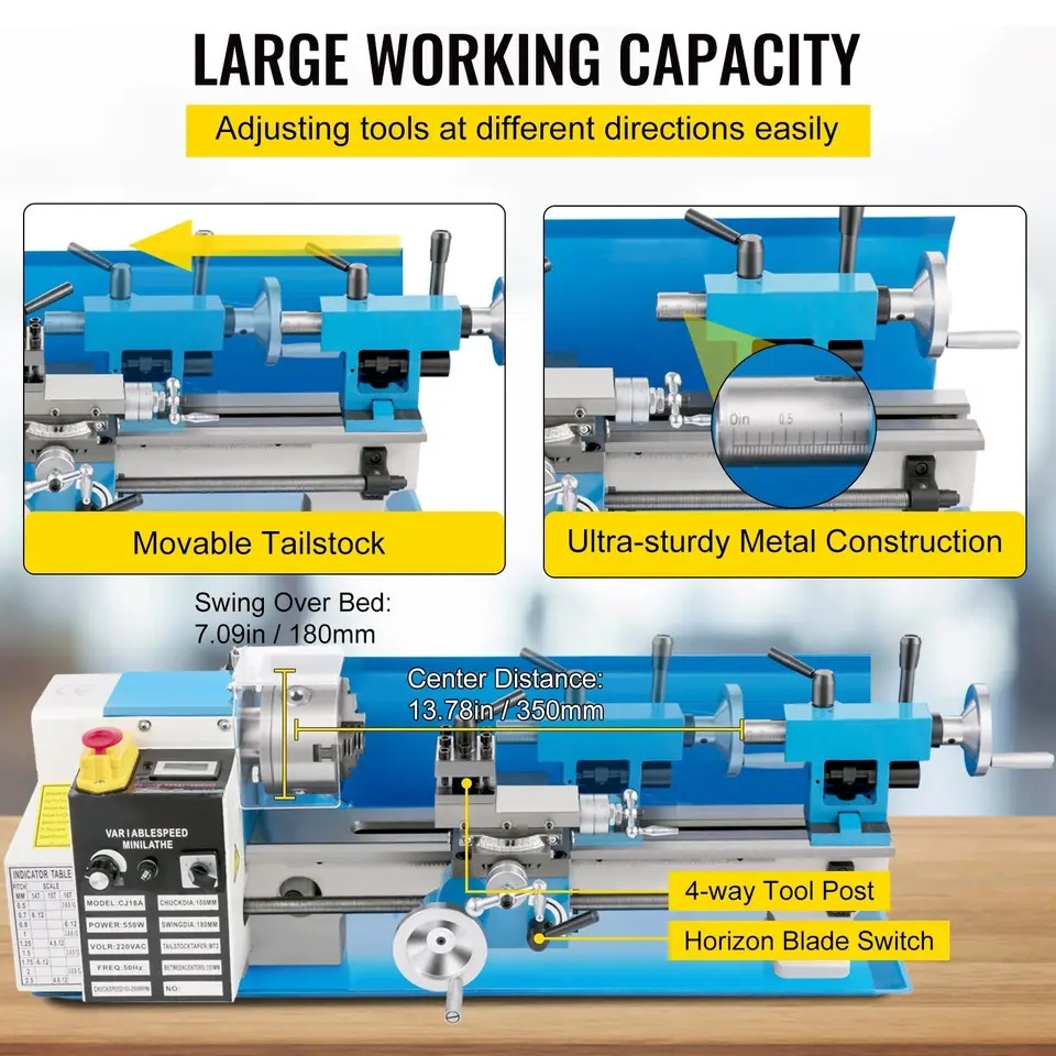 350MM mini Metal Lathe CJ18 550W Digital Screen Metal Gears Variable Speed Mini Lathe Machine