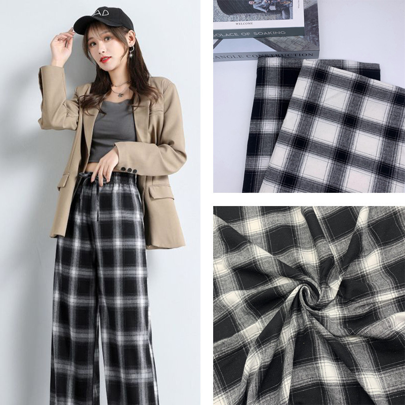 2023 Fashion Checked Fabric White And Black Plaid Brushed Flannel Twill Checked Yarn Dyed Fabric For Uniform/Shirt/Trousers