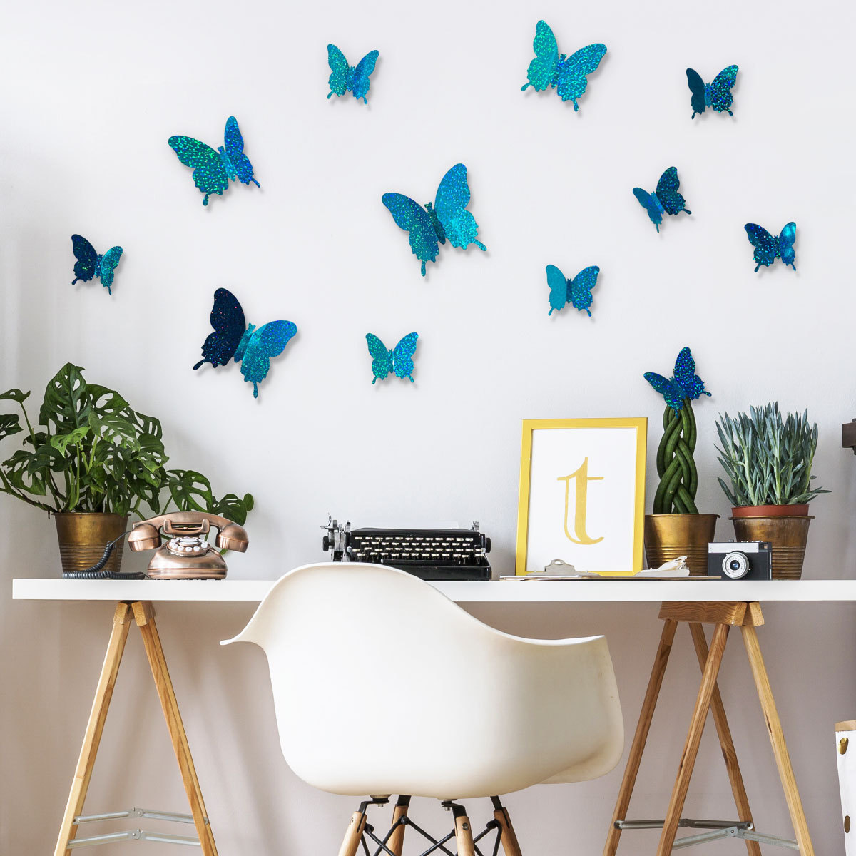 Wholesale 3D  Glitter Sequin Butterfly Wall Stickers Removable Wedding Bedroom Decorations Decals Sticker