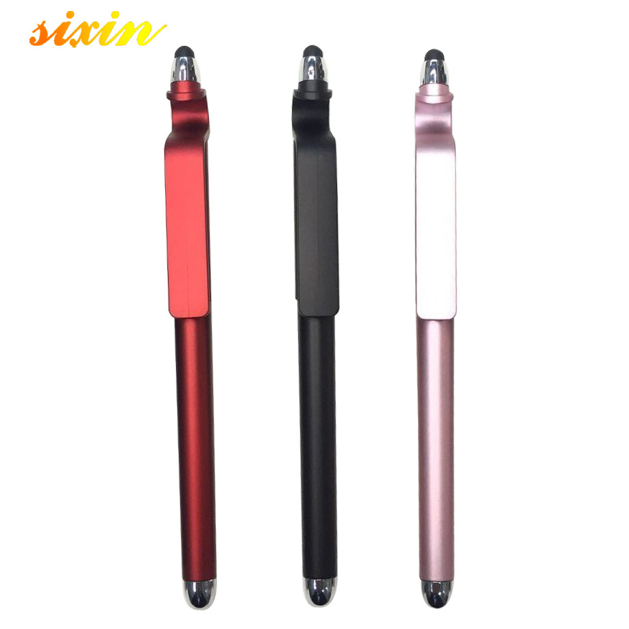 2 in 1 Plastic Pen Custom Logo Stylus Mobile Phone Holder Pen With Screen Cleaner