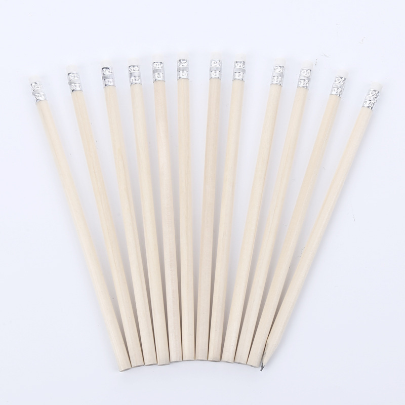 factory Custom Logo Nature wood color HB Pencil Round Shape With White Eraser