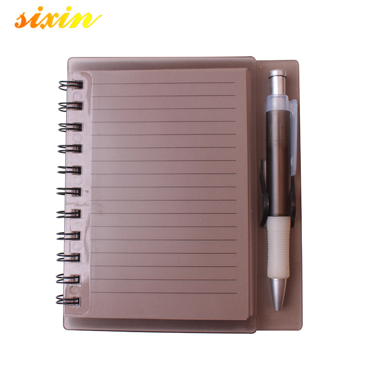 Plastic Spiral Double Coil Binding A6 Notebook With Pen