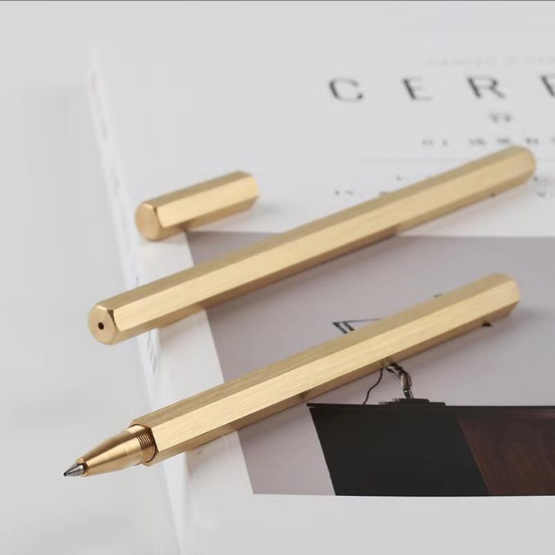 Gift Signature New Design Roller Handmade Copper Brass Pen New Year Vip Client Gifts Champagne Color Square Top Heavy Brass pen