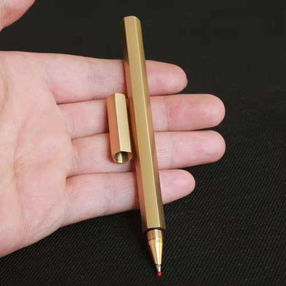 Gift Signature New Design Roller Handmade Copper Brass Pen New Year Vip Client Gifts Champagne Color Square Top Heavy Brass pen