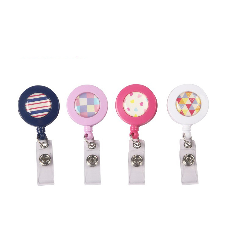 Wholesale Round Shape Yoyo Key Holder Sublimation Retractable Plastic Badge Reel With Metal Alligator Clip