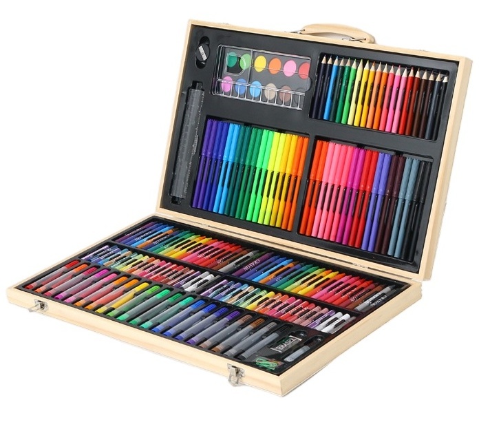 180 Pieces Children Drawing Supplies Watercolor Painting Set  With Wood Box