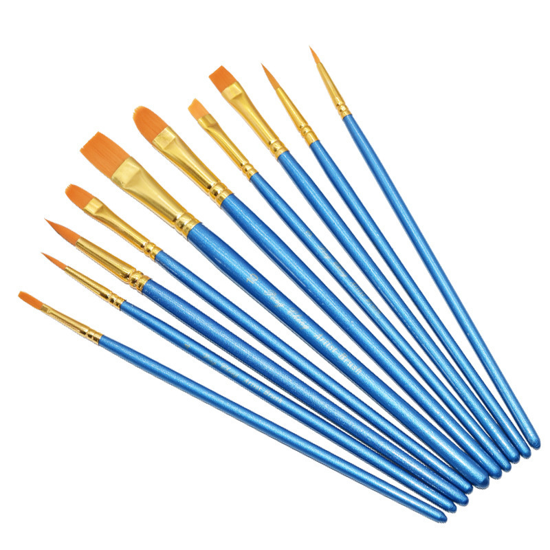 10 Pcs Professional Nylon Wooden Handle Artist Brush Set For Painting