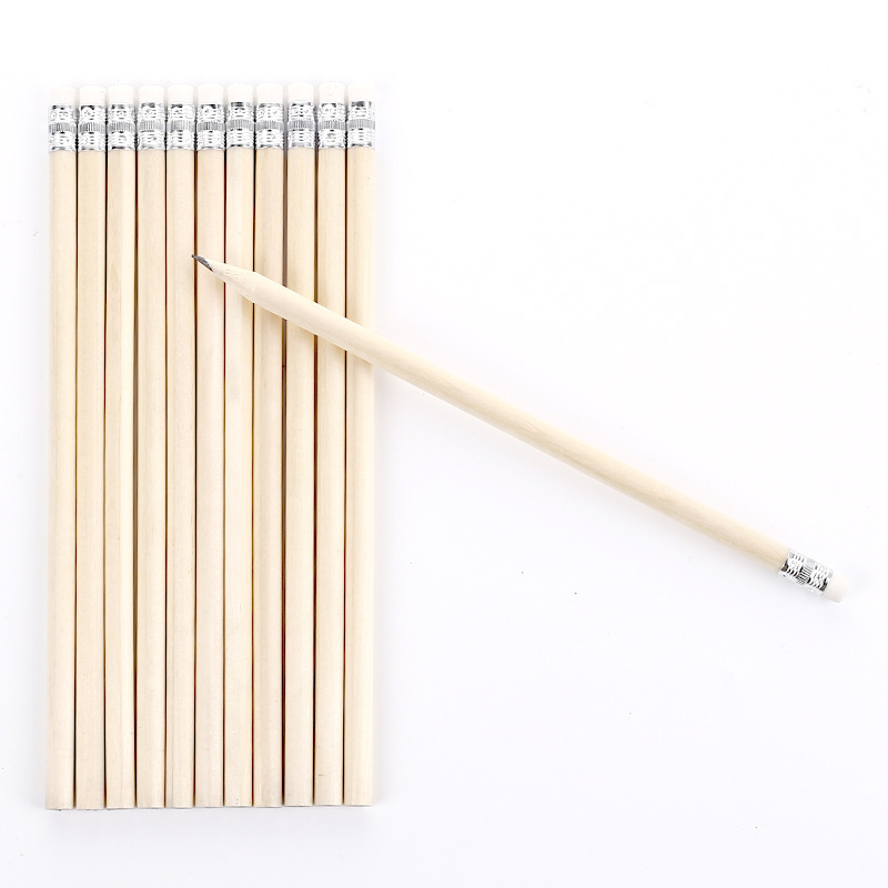 factory Custom Logo Nature wood color HB Pencil Round Shape With White Eraser