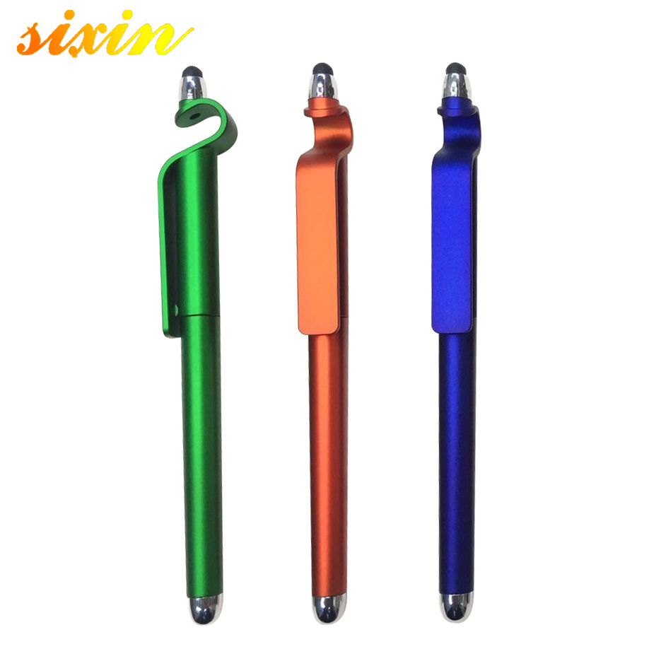 2 in 1 Plastic Pen Custom Logo Stylus Mobile Phone Holder Pen With Screen Cleaner