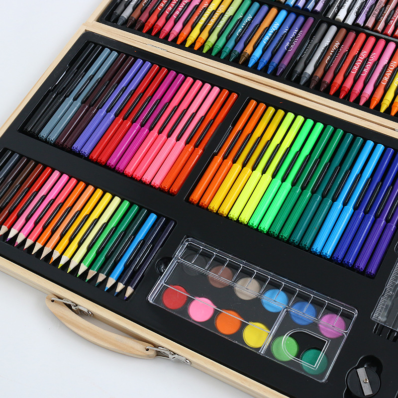 180 Pieces Children Drawing Supplies Watercolor Painting Set  With Wood Box