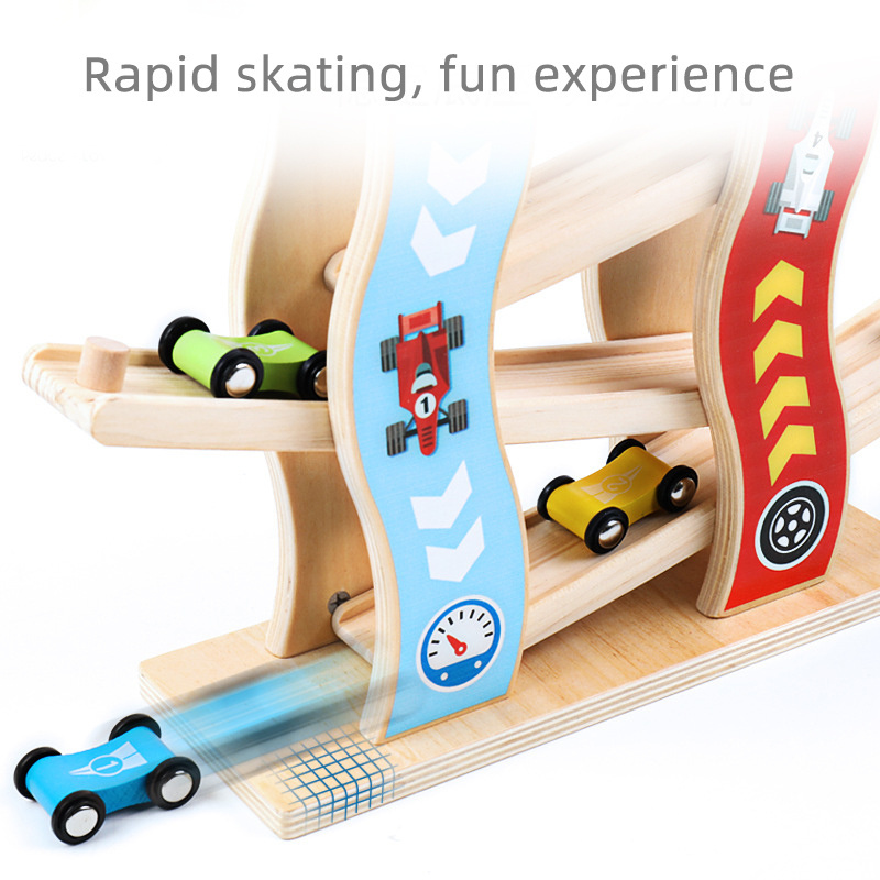 Ramp Racer Wooden children's pulley boy girl baby sliding rail car speed inertia glider toy Toddler Car Ramp Toys Race Tracks