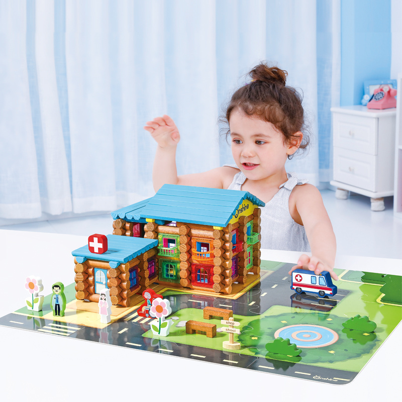 Hospital Log Set Prefabricated Wooden Building Blocks House Lincoln logs