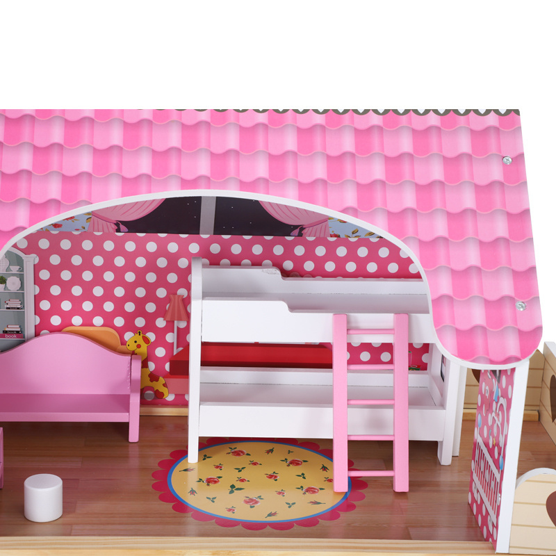 New design wholesale miniature girls big doll house toy wood pink dollhouse toy wooden big doll house toy